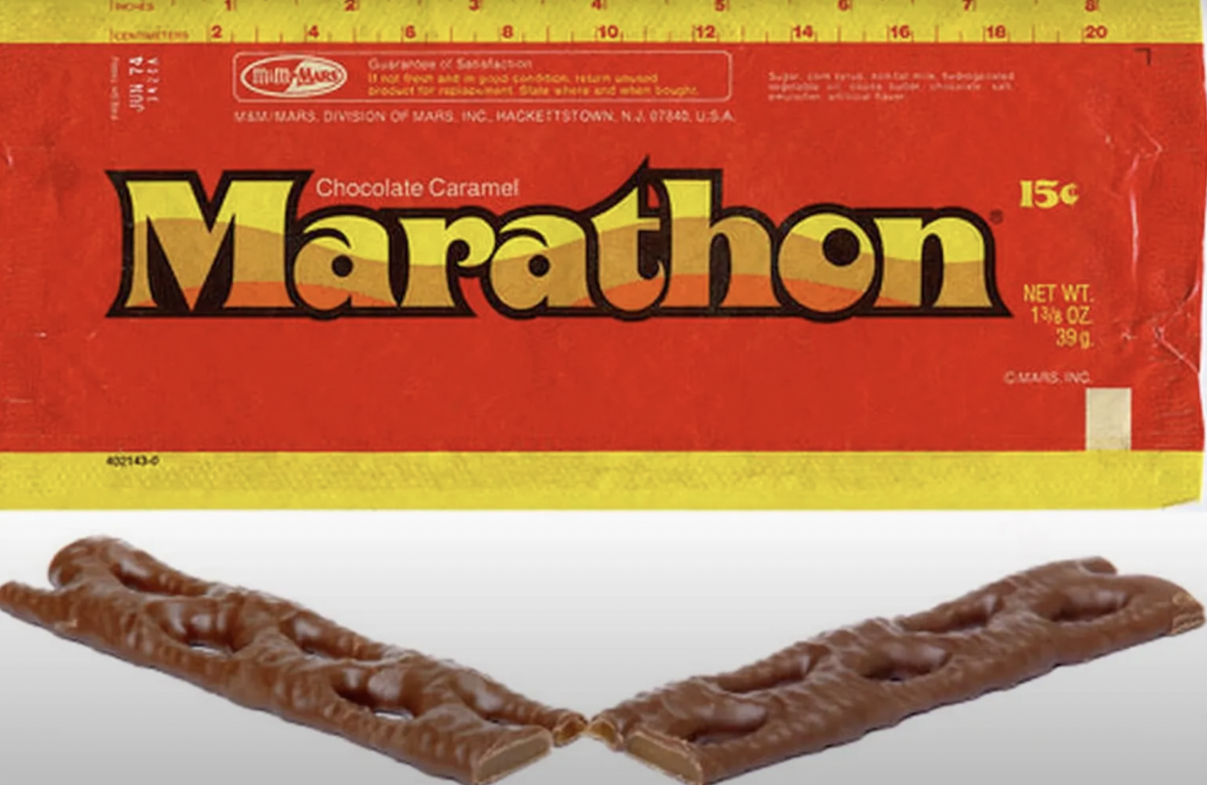 stick candy - Jun 74 10 12 14 16 20 Guarantee of Sarafacto Vem Mars Division Of Mars Inc. Hackettstown, Nj 7342 Usa when Sough Chocolate Caramel Marathon 402143 15c Net Wt 138OZ 39g Cmars Inc